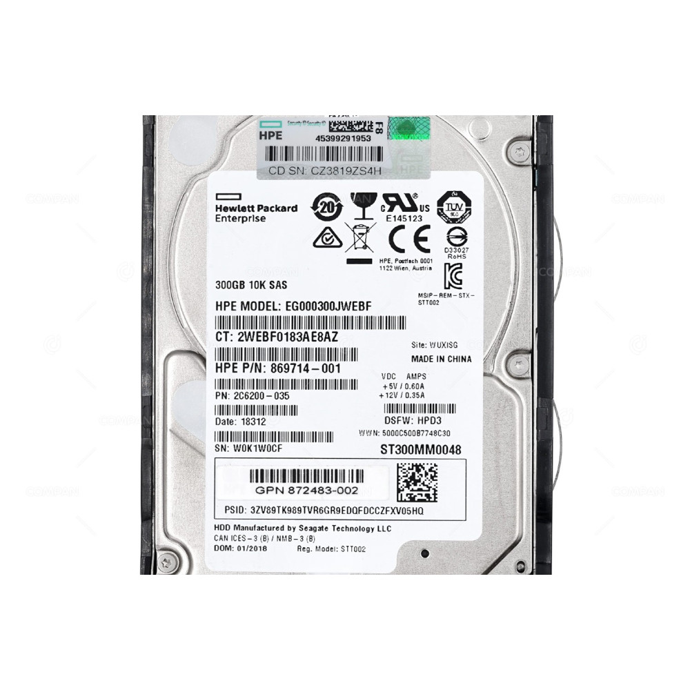 872735-001 HP HDD 300GB 10K SAS 12G 2.5" SFF HOT-SWAP